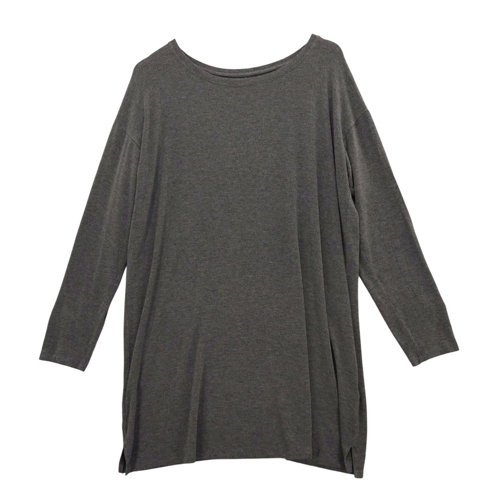 Eileen Fisher Tunic Top Women L Gray Long Sleeve Viscose Relaxed Oversized